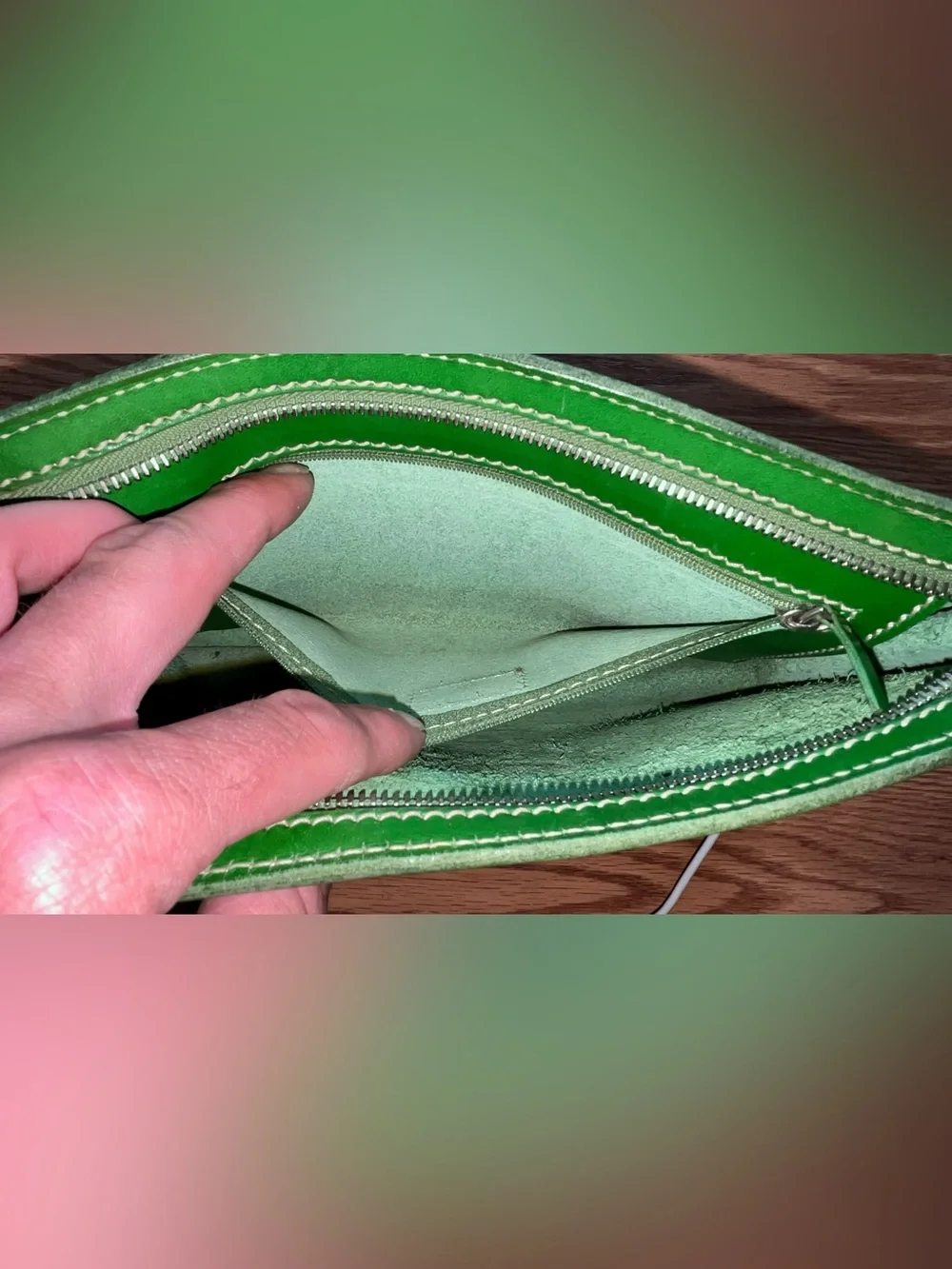 kate spade Emerald Green Leather Pouch Wallet wristlet strap - Picture 14 of 16